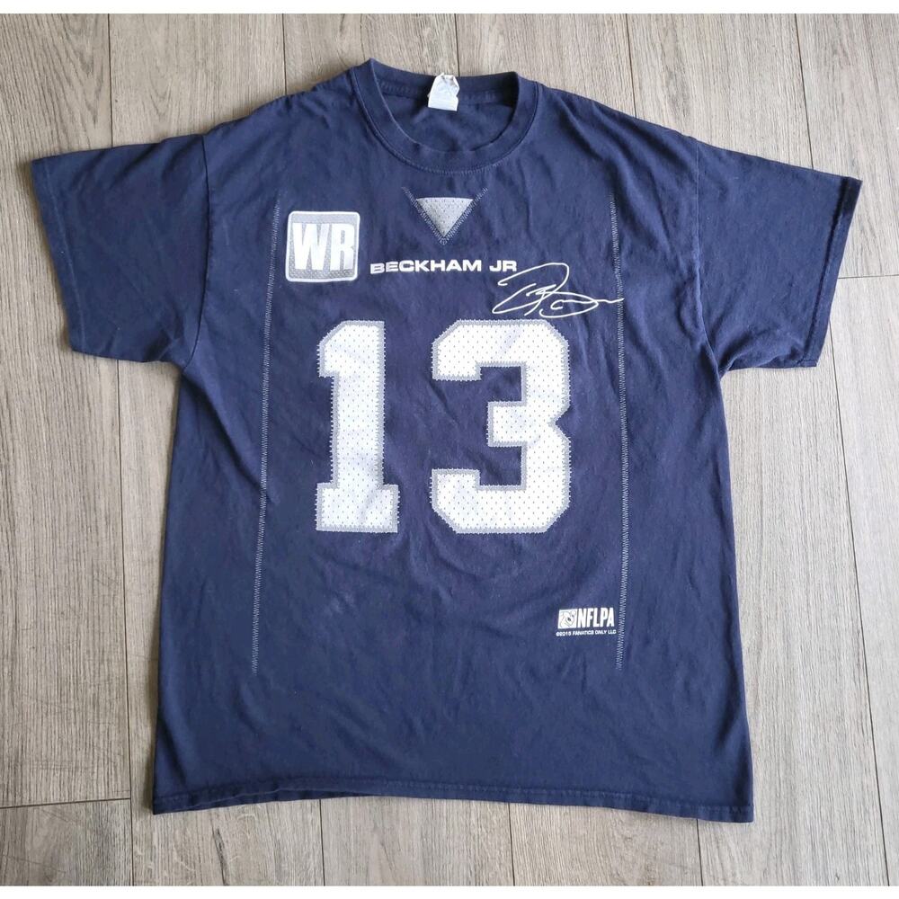 Odell Beckham Jr OBJ NY Giants Shirt L Navy Blue Faded Front Back Graphic Tee